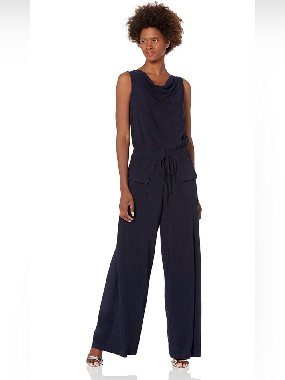 Vince Camuto Navy Sleeveless Cowl-Neck Wide-Leg Jumpsuit